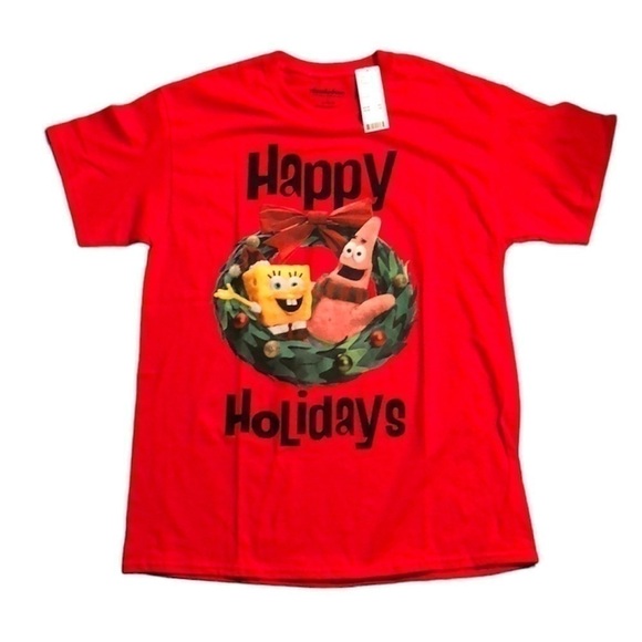 NWT UO LARGE MEN’S NICKELODEON SPONGE BOB AND PATRICK HAPPY HOLIDAYS CHRISTMAS - Picture 1 of 3